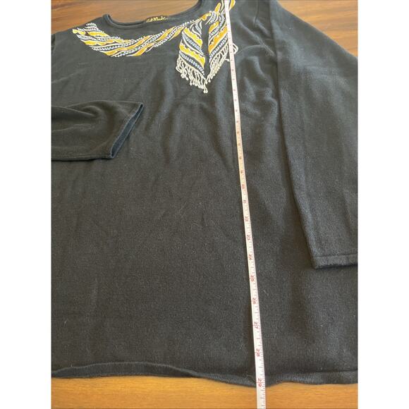 Bob Mackie Wearable Art Beaded Embroidered Scarf On Black Tunic Sweater Sz 2X - Picture 5 of 9